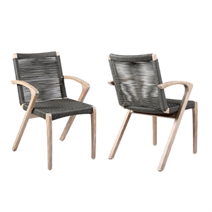 Armen Living Brielle 18&quot Wood & Rope Outdoor Dining Chair in Natural (Set of 2)