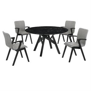Armen Living Venus Varde 5-Piece Wood Dining Table and Chair Set in Black/Gray