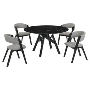 Armen Living Venus Rowan 5PC Wood Dining Table and Chair Set in Black/Gray