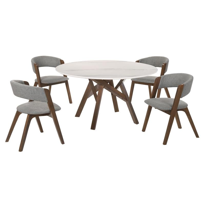 Armen Living Venus Rowan 5-Piece Wood Dining Table & Chair Set in Walnut/Gray
