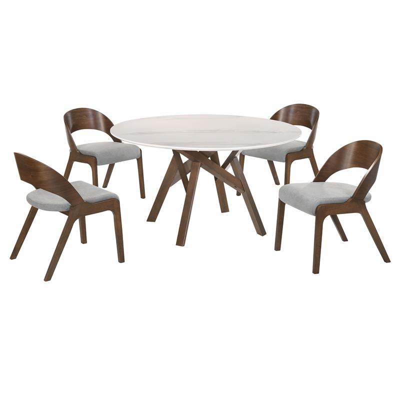 Armen Living Venus Polly 5-Piece Wood Dining Table & Chair Set in Walnut/Gray