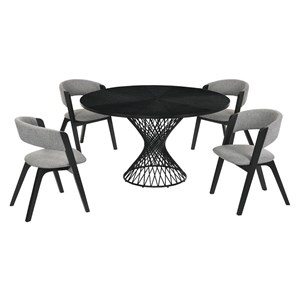 Armen Living Cirque Rowan 5-Piece Wood Dining Table and Chair Set in Black/Gray