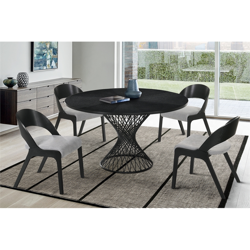 Armen Living Cirque Polly 5-Piece Wood Dining Table and Chair Set in Black/Gray