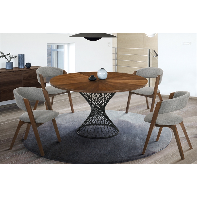 Armen Living Cirque Rowan 5-Piece Wood Dining Table & Chair Set in Walnut/Gray