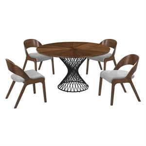 Armen Living Cirque Polly 5-Piece Wood Dining Table & Chair Set in Walnut/Gray
