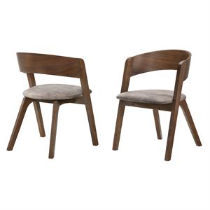 Armen Living Jackie 18&quot Fabric & Wood Dining Chair in Walnut/Brown (Set of 2)