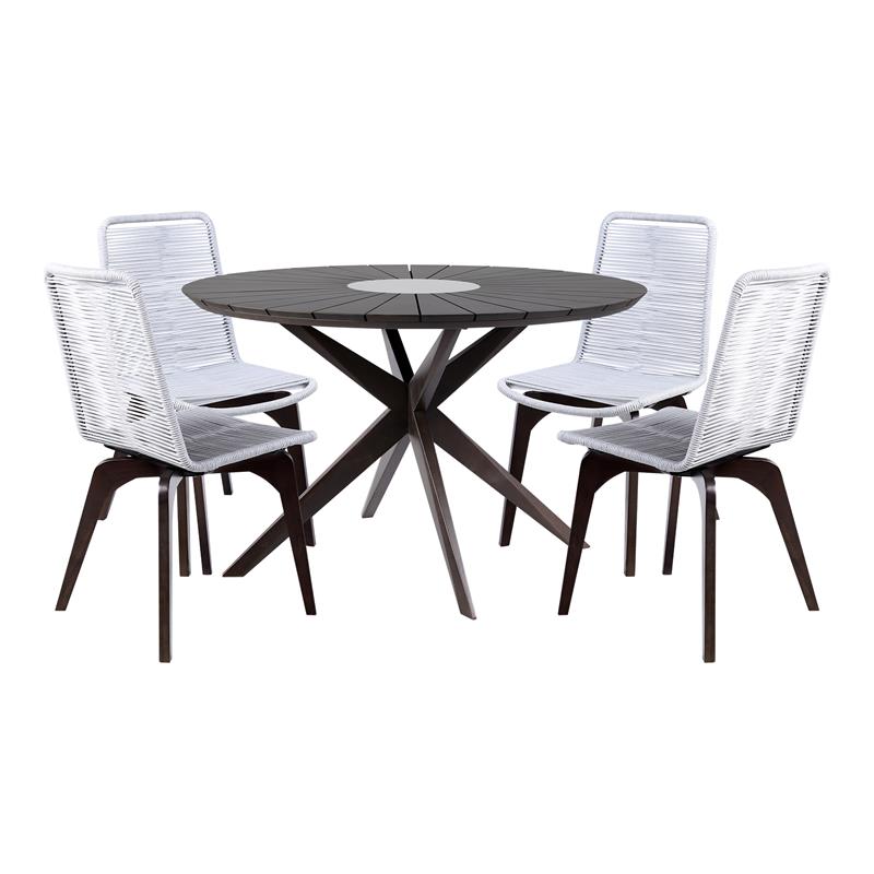 Armen Living Oasis and Island Outdoor 5-Piece Wood Dining Set in Light Gray