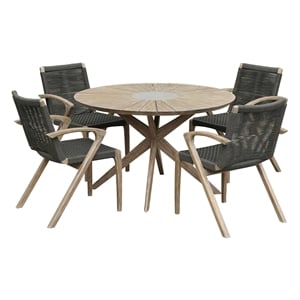 Armen Living Oasis and Brielle Outdoor 5-Piece Wood Dining Set in Natural
