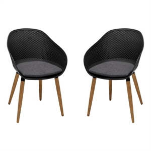 Armen Living Ipanema 17&quot Outdoor Plastic/Fabric Dining Chair in Black (Set of 2)
