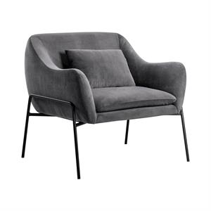 Armen Living Karen Modern Velvet Accent Chair with Armrest in Gray