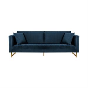Armen Living Lenox 90&quot Modern Velvet Sofa in Blue/Antique Brass