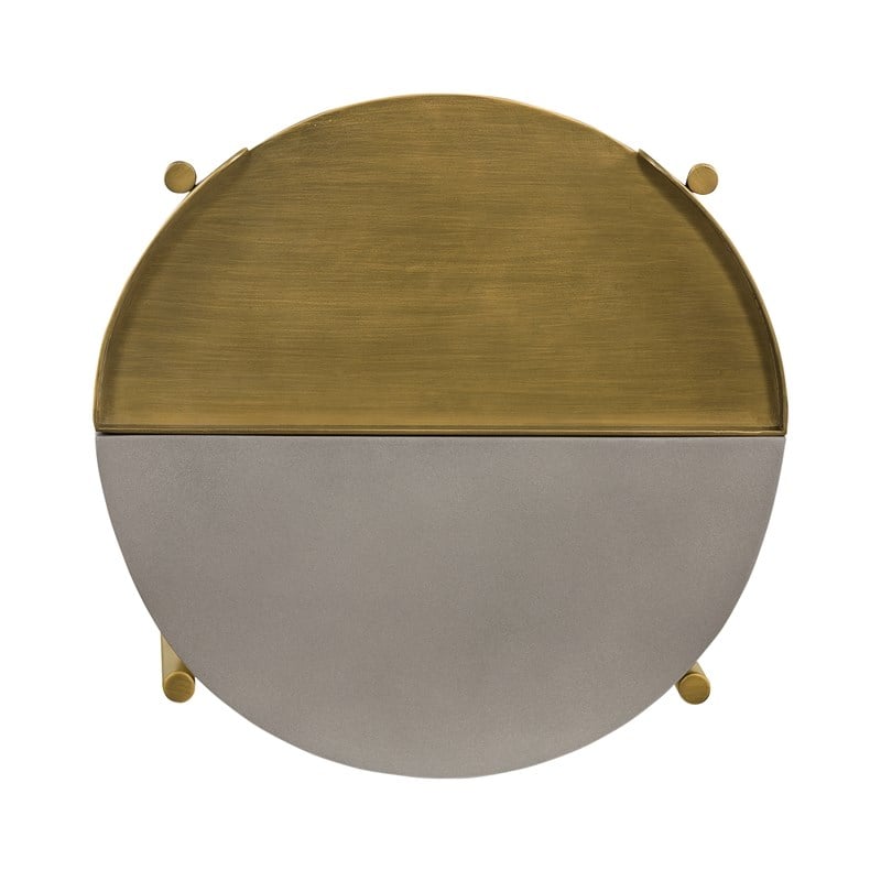 Armen Living Dua Modern Metal & Concrete End Table in Antique Brass/Gray