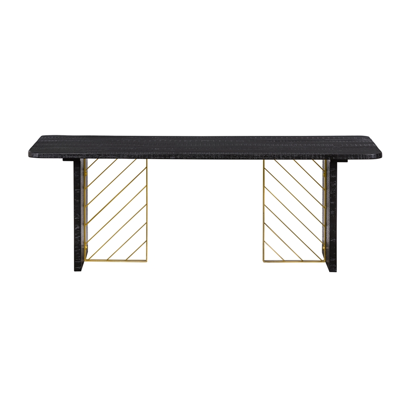 Armen Living Monaco Wood Coffee Table in Black/Antique Brass