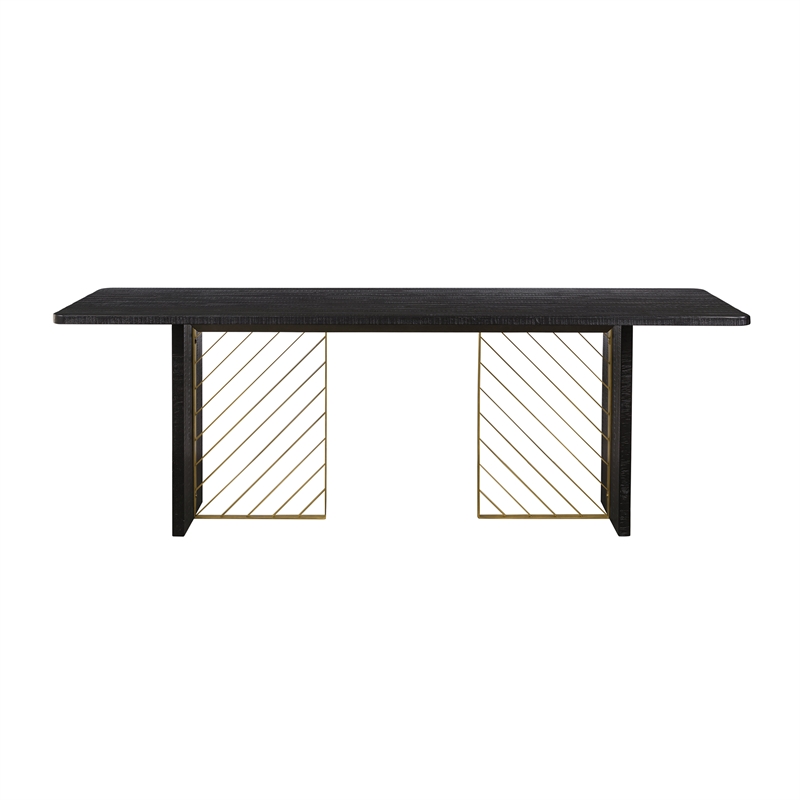 Armen Living Monaco Wood and Metal Dining Table in Black/Antique Brass