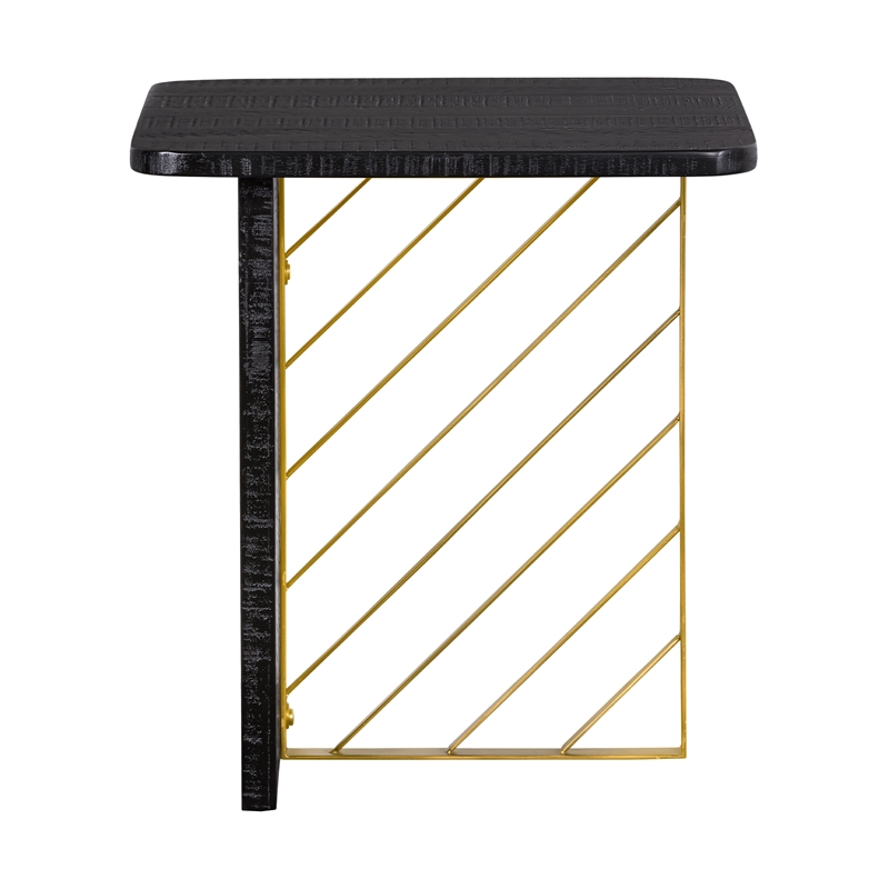Armen Living Monaco Modern Wood Side Table in Black/Antique Brass