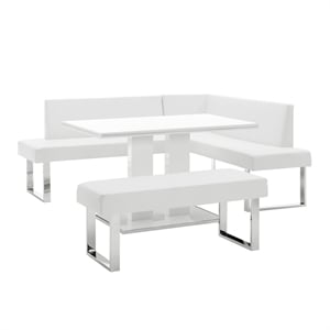 Armen Living Amanda 3-Piece Rectangular Faux Leather & Metal Dining Set in White