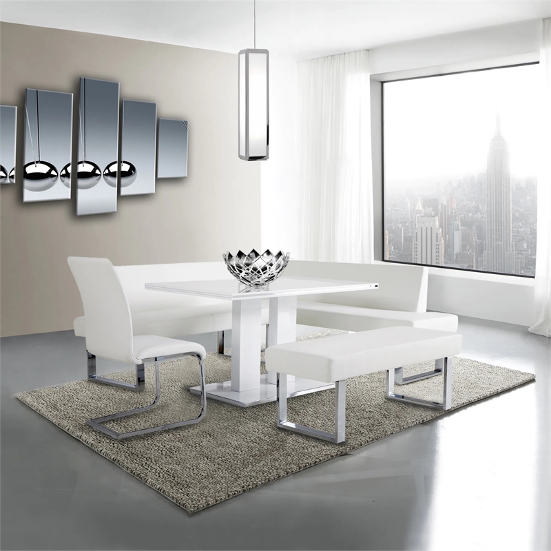 Armen Living Amanda 3-Piece Rectangular Faux Leather & Metal Dining Set in White