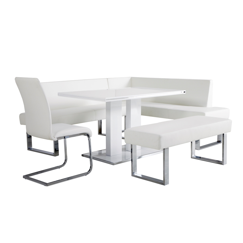 Armen Living Amanda 5-Piece Modern Wood & Metal Dining Set in White