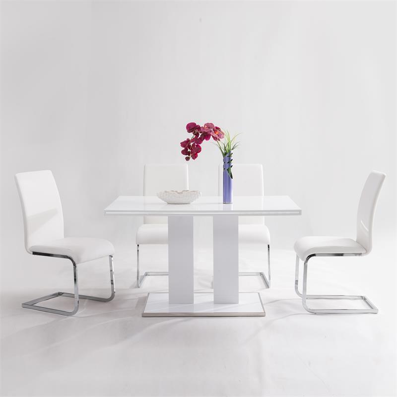 Armen Living Amanda 5-Piece Modern Wood & Metal Dining Set in White