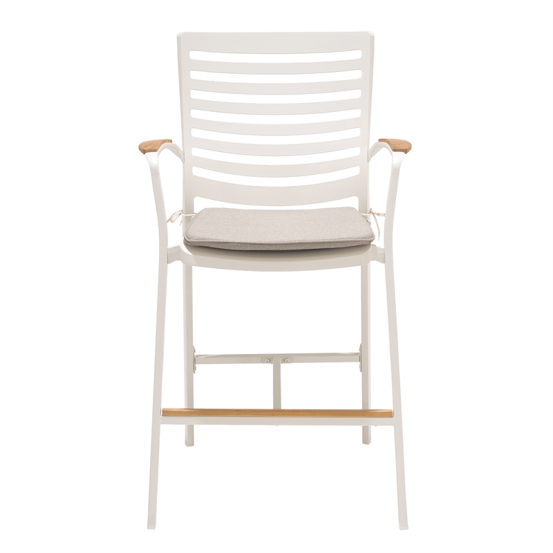 Armen Living Portals Outdoor Aluminum Patio Barstool in Light Matte White