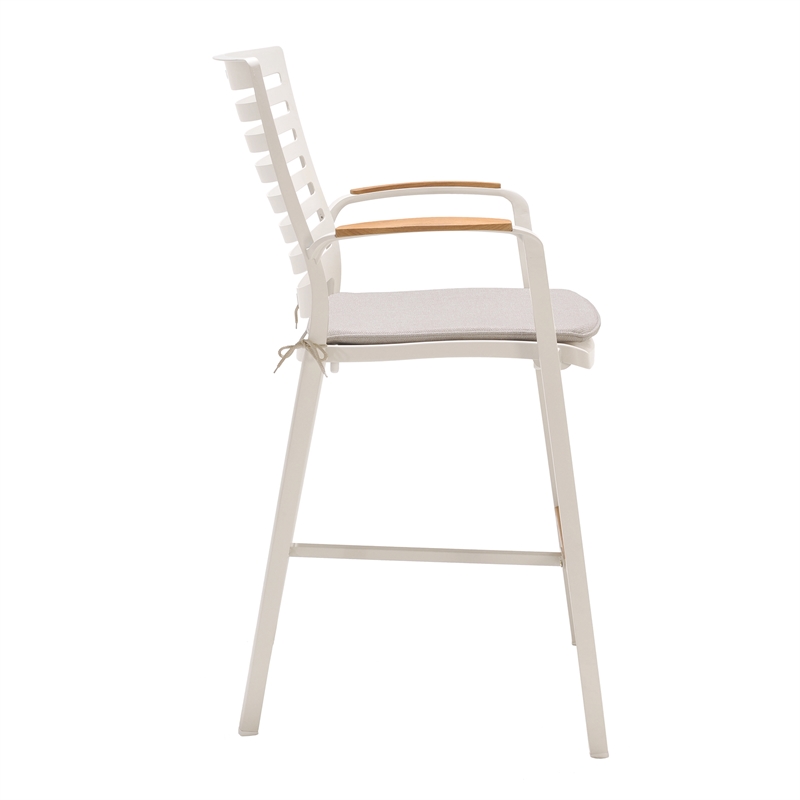Armen Living Portals Outdoor Aluminum Patio Barstool in Light Matte White