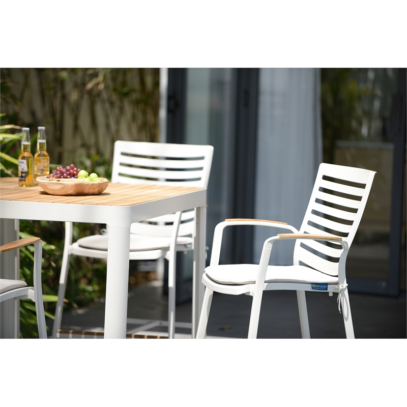 Armen Living Portals Outdoor Aluminum Patio Barstool in Light Matte White