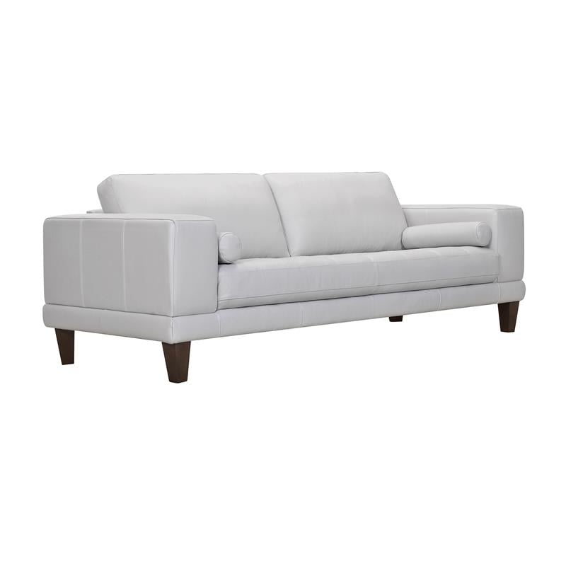 Armen Living Wynne Modern Genuine Leather and Wood Sofa in Dove Gray/Brown
