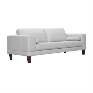 Armen Living Wynne Modern Genuine Leather and Wood Sofa in Dove Gray/Brown