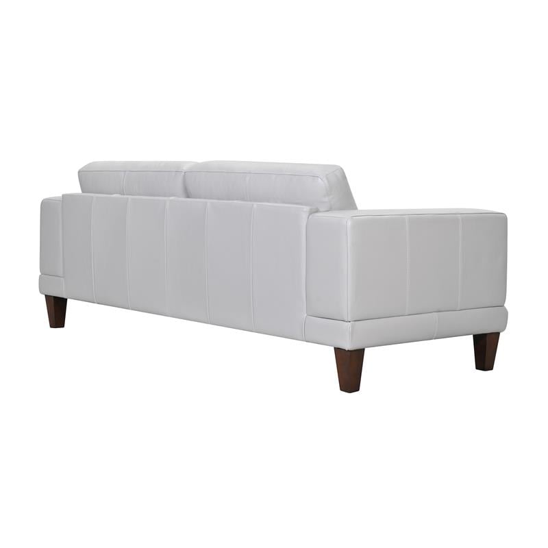 Armen Living Wynne Modern Genuine Leather and Wood Sofa in Dove Gray/Brown