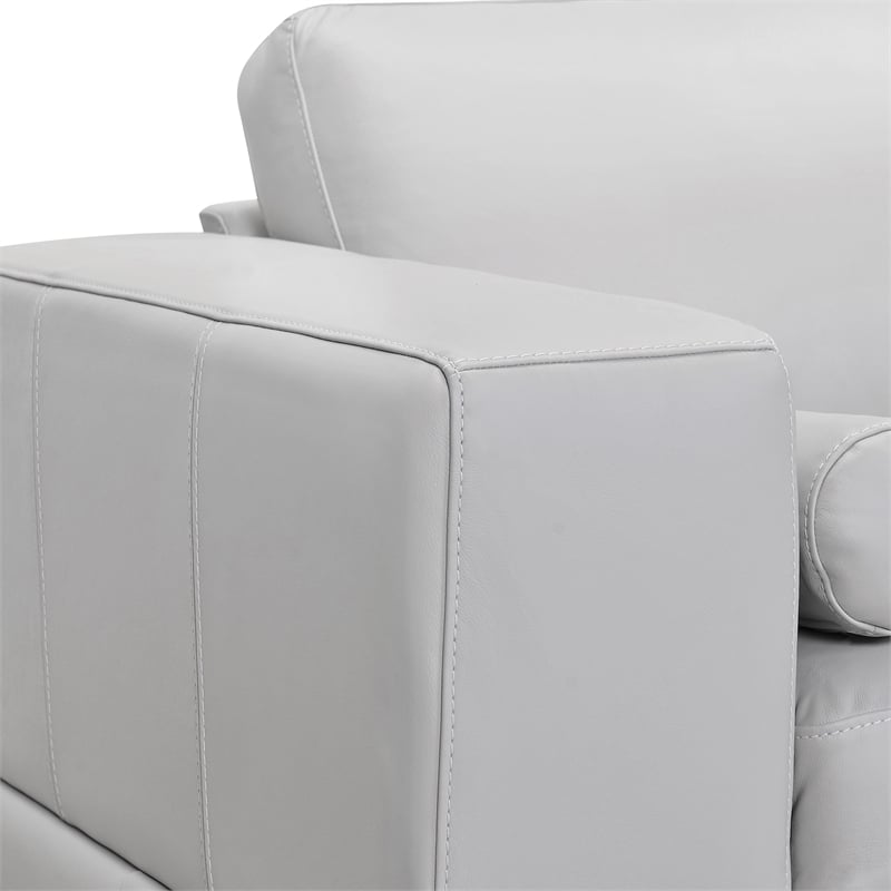 Armen Living Wynne Modern Genuine Leather and Wood Sofa in Dove Gray/Brown