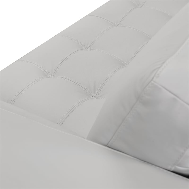 Armen Living Wynne Modern Genuine Leather and Wood Sofa in Dove Gray/Brown