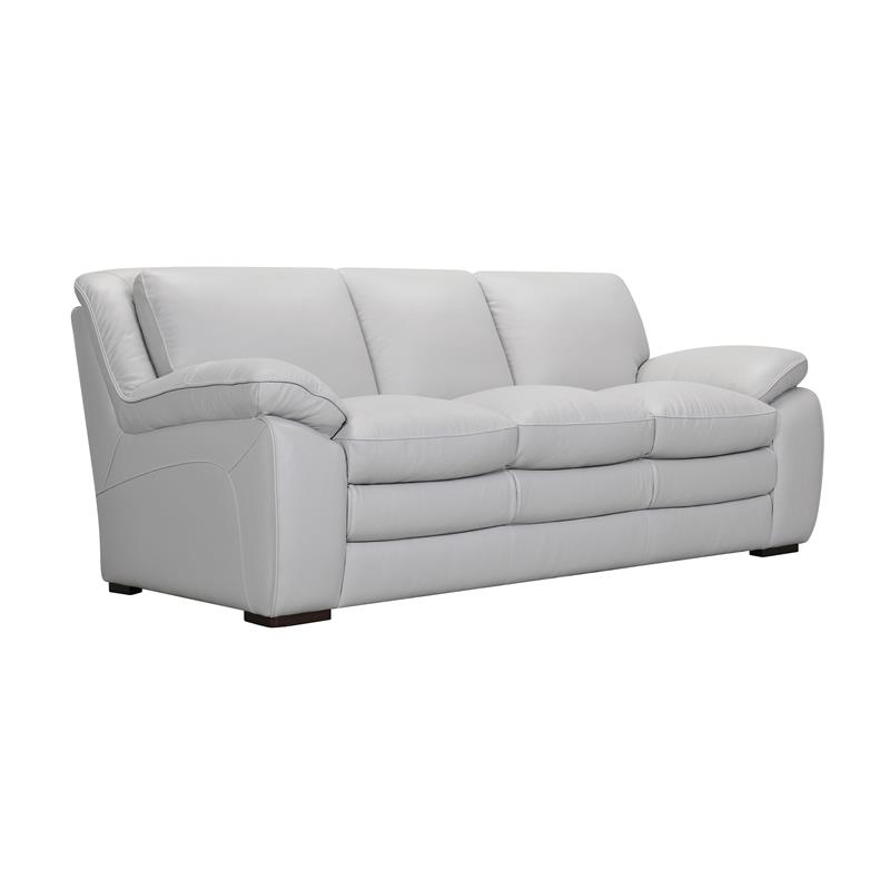 Armen Living Zanna Modern Genuine Leather and Wood Sofa in Dove Gray/Brown