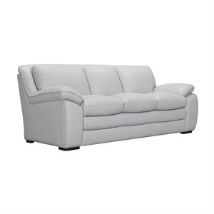 Armen Living Zanna Modern Genuine Leather and Wood Sofa in Dove Gray/Brown