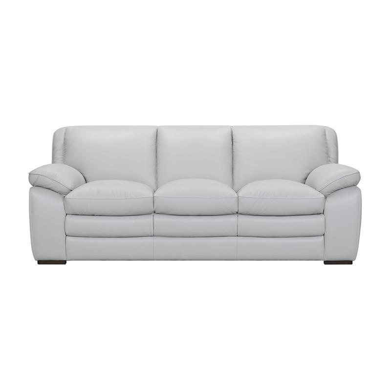 Armen Living Zanna Modern Genuine Leather and Wood Sofa in Dove Gray/Brown
