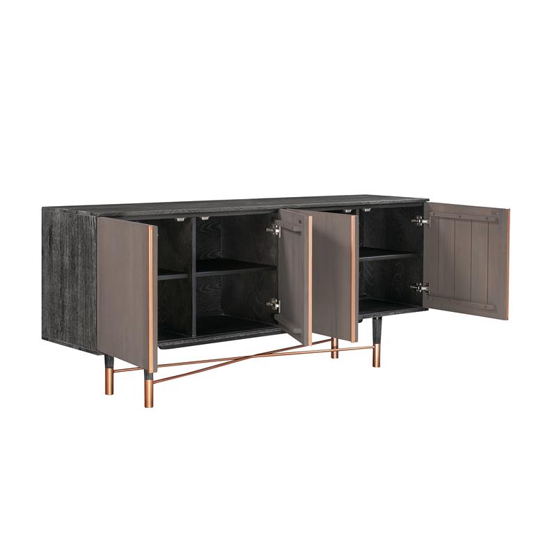 Armne Living Turin Solid Wood Dining Table and Buffet Set - Brushed Black/Copper