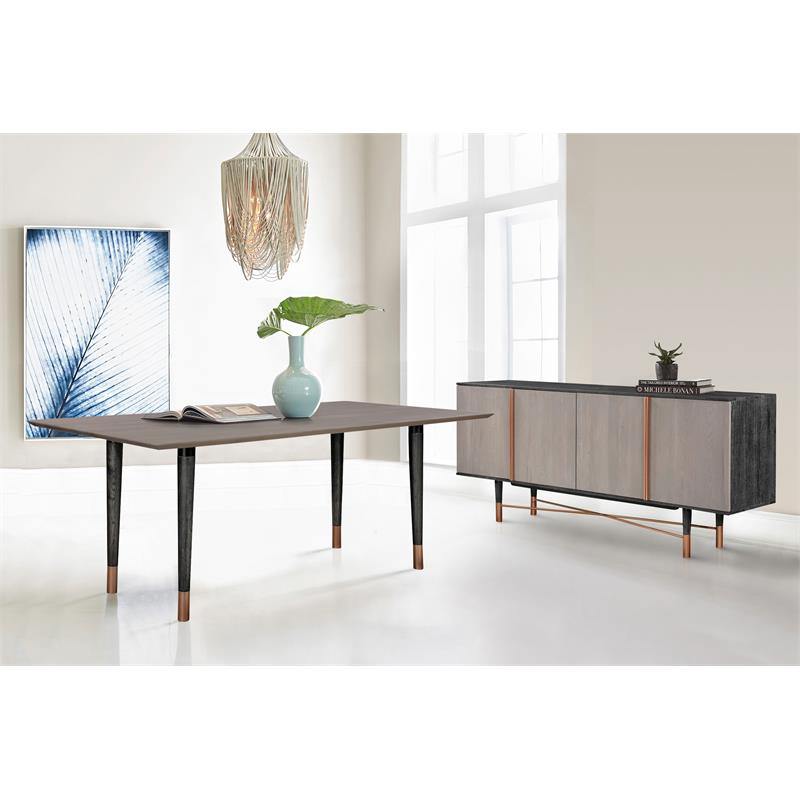 Armne Living Turin Solid Wood Dining Table and Buffet Set - Brushed Black/Copper