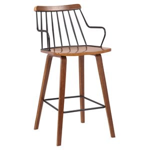 Armen Living Micah 26&quot Modern Wood Counter Stool in Walnut/Black