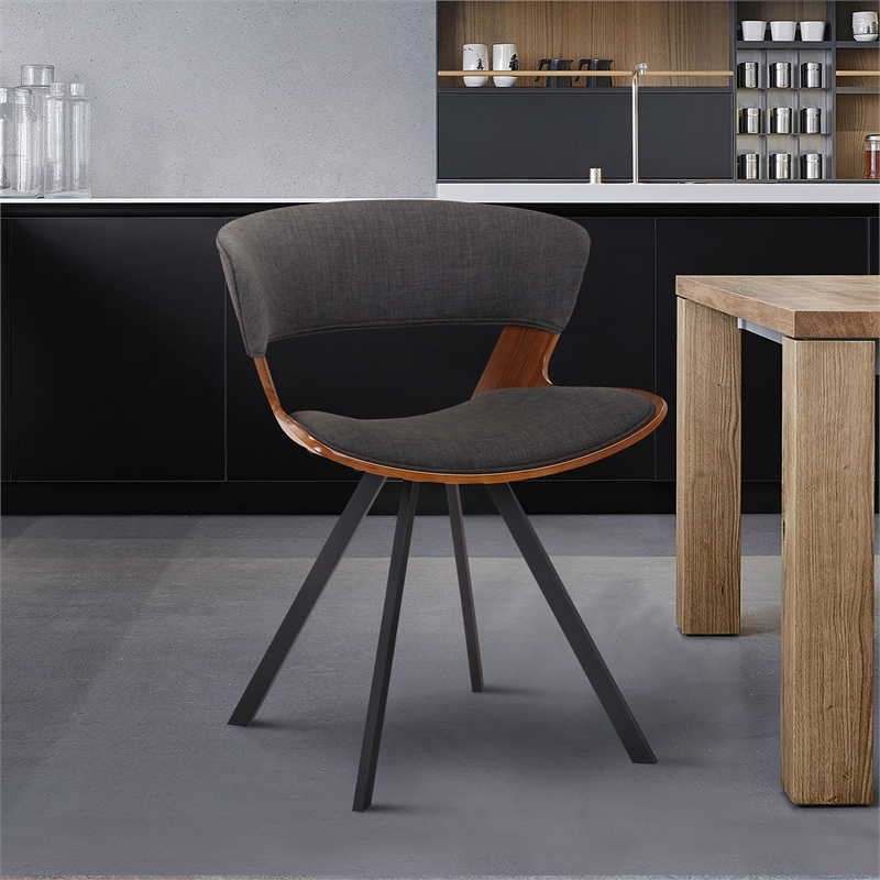Armen Living Ulric Modern Wood Dining Room Accent Chair in Gray/Walnut