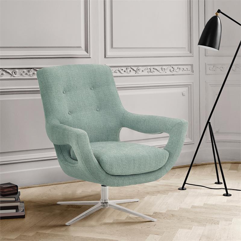 Armen Living Quinn Adjustable Modern Fabric Swivel Accent Chair with Spa Blue