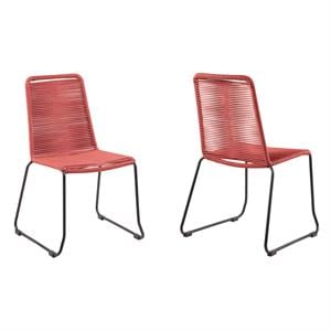 Armen Living Shasta 18.5&quot Fabric Outdoor Dining Chair in Red/Black (Set of 2)