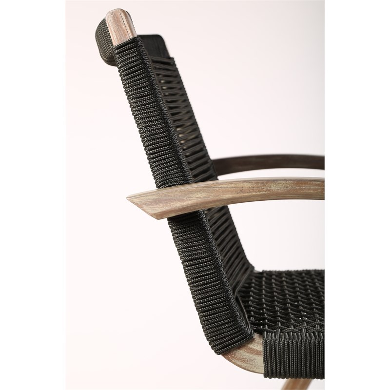 Brielle Outdoor Light Eucalyptus Wood and Charcoal Rope Bar Height Stool