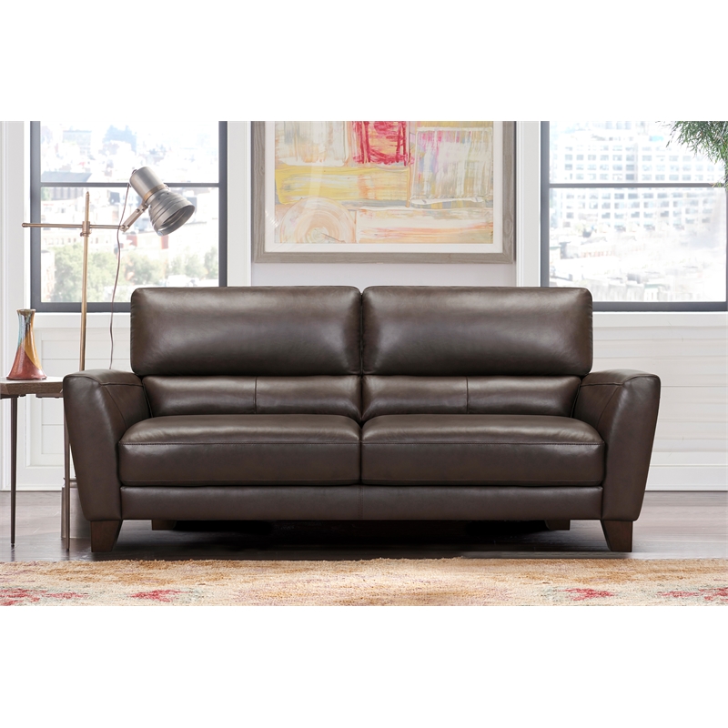 Armen Living Bergen Modern Leather Square Arm Sofa in Espresso