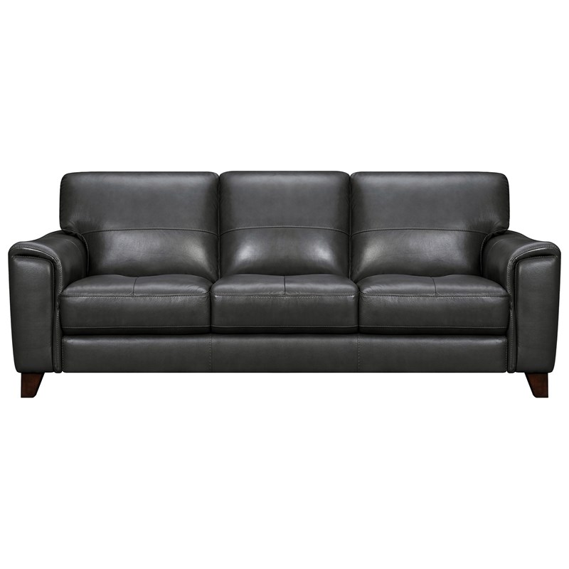 Armen Living Bergen Modern Leather Square Arm Sofa in Pewter