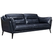 Armen Living Franz Modern Genuine Leather Sofa in Blue Midnight