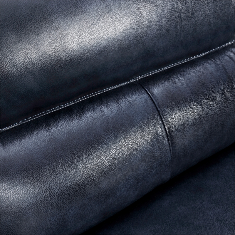 Armen Living Franz Modern Genuine Leather Sofa in Blue Midnight