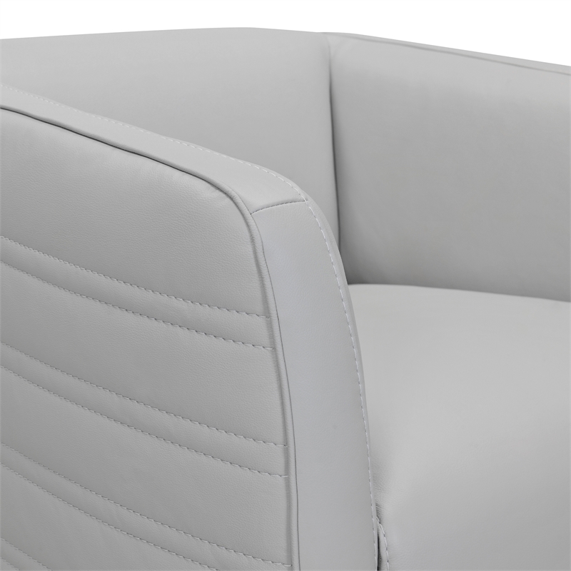 Armen Living Melanie Modern Leather Swivel Barrel Chair in Gray