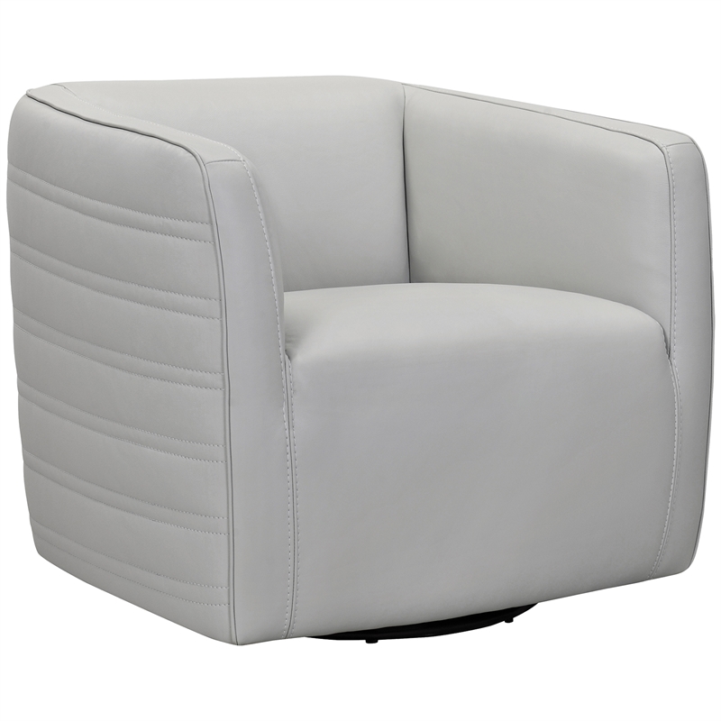 Armen Living Melanie Modern Leather Swivel Barrel Chair in Gray