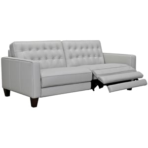 Armen Living Wesley 81&quot Leather Power Footrest Tuxedo Arm Sofa in Dove Gray