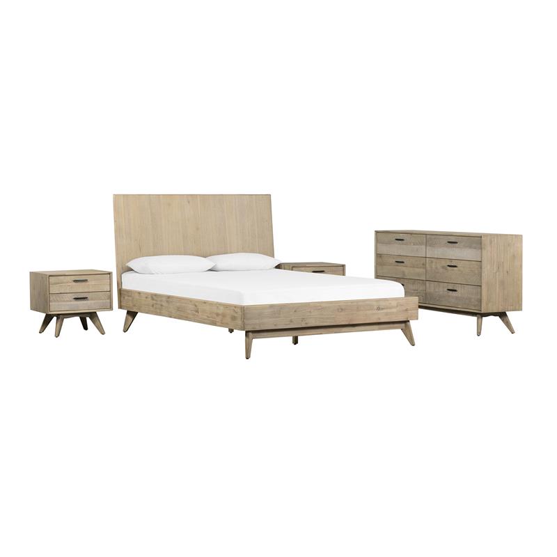Armen Living Baly 4-Piece Wood King Platform Bedroom Set in Gray Sandblast