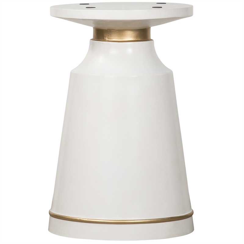 Armen Living Pinni Round Contemporary Stone Dining Table in White/Bronze